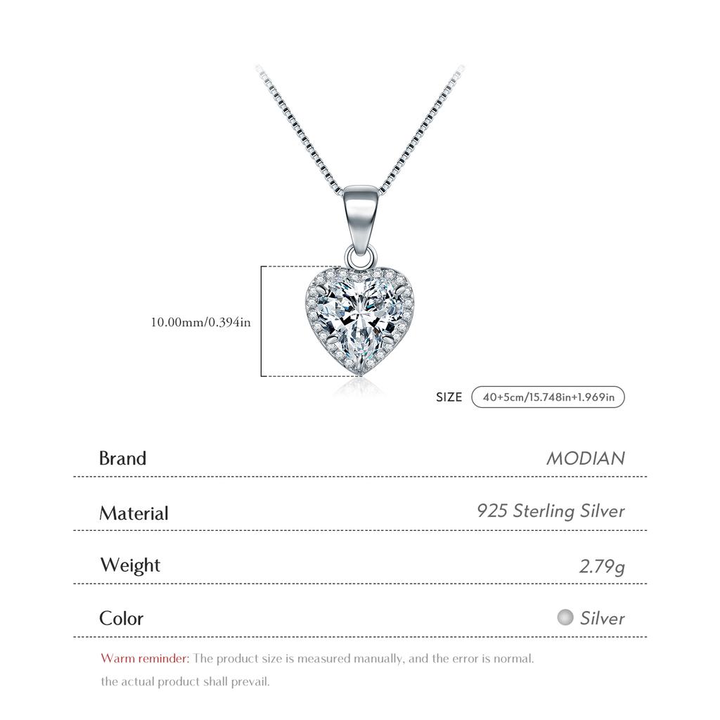 Modian New Design 925 Silver Heart pendant Fashion Heart Clear Zirconia Classic Wedding Chain Jewelry For Women