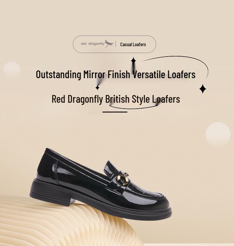 Red Dragonfly Women's Leather Loafers - Autumn Slip-on Flats, British Style