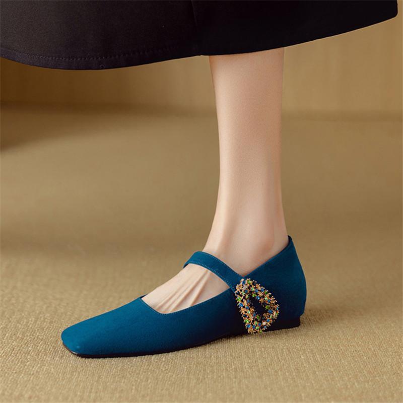 Fashion New Spring/summer Sheep Suede Square Toe Mary Jane Shoes for Women Fashion Shoes Chunky Heels Women Pumps Internal Elevation