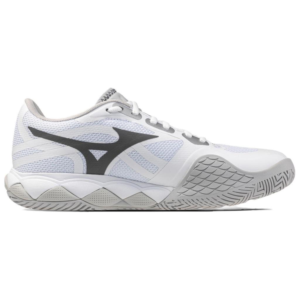 Mizuno Wave Enforce Tour 2 Bequeme Passform Stoßabsorption Strapazierfähig Niedrig geschnittene Tennisschuhe Damen Sneaker Weiß Silber-Grau 61GA260103