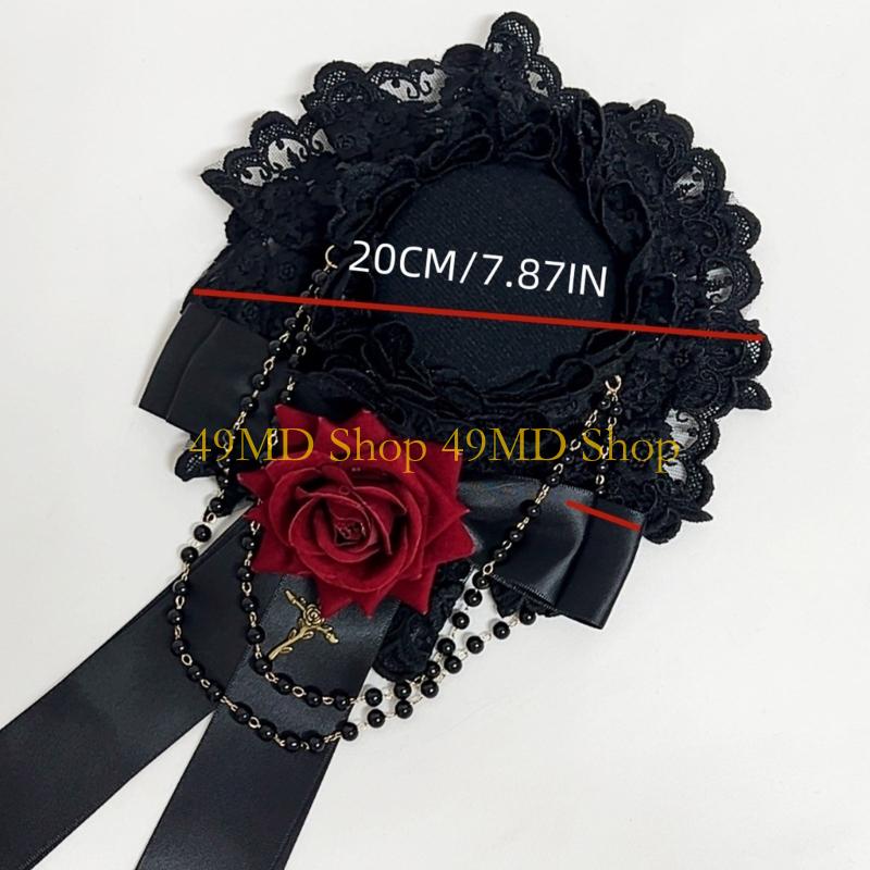 49MD Ornate Gothic Wedding Fascinator With Rosette Ribbon Roses And Adjustable Hair Clip Design