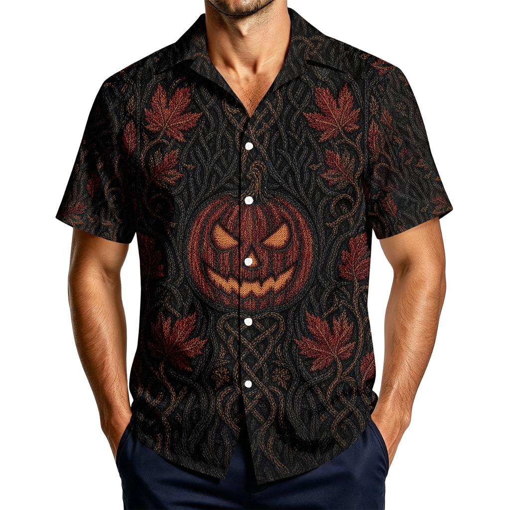 Men's Casual Short Sleeve Halloween Print Shirt