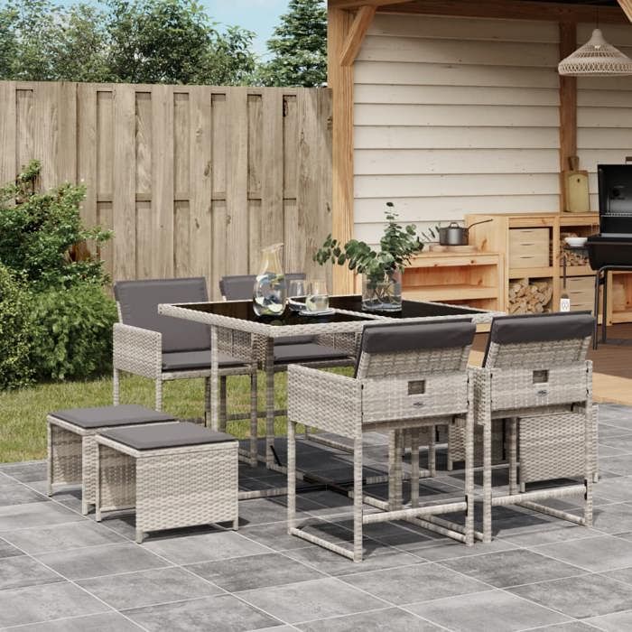 VidaXL Garden Dining Set with Cushions 9 Pcs, Patio Table and Chair, Patio Furniture, Outdoor Furniture, 3211319