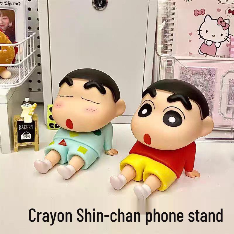 Crayon Shin-chan Desktop Phone Holder Figure - Cartoon Ornament Gift for Lazy Person or Live Streaming