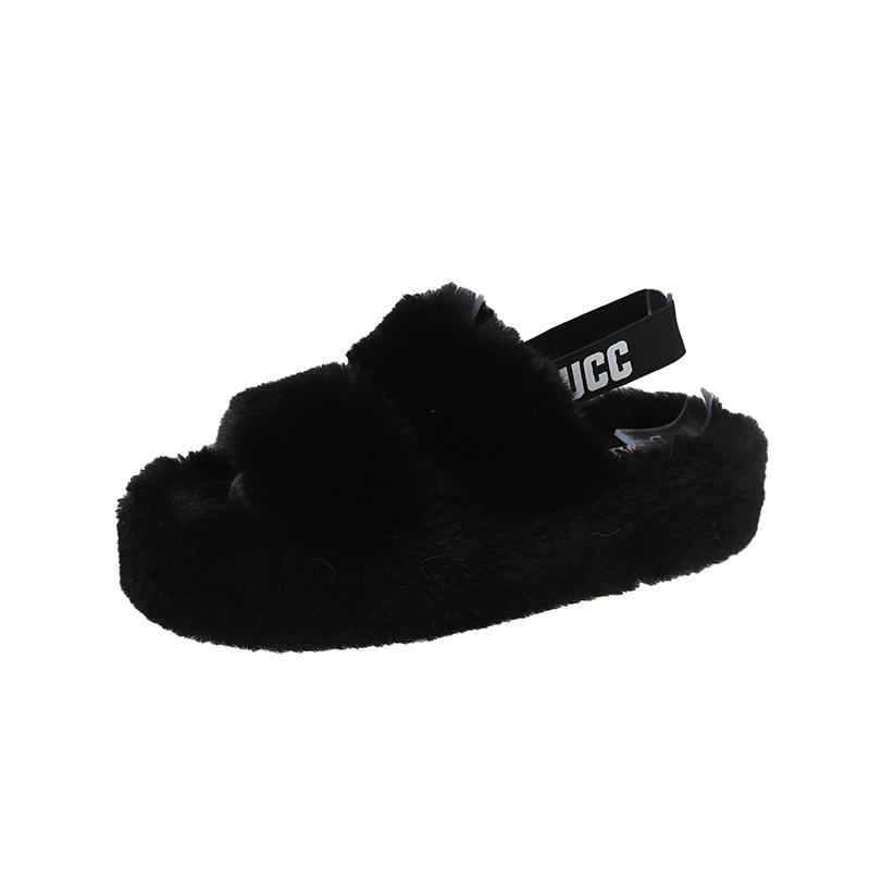 Women Fur Slippers Flats Casual Shoes 2025 Trend New Winter Open Toe Flip Flops Cozy Woman Warm Slides Slingback Zapatos