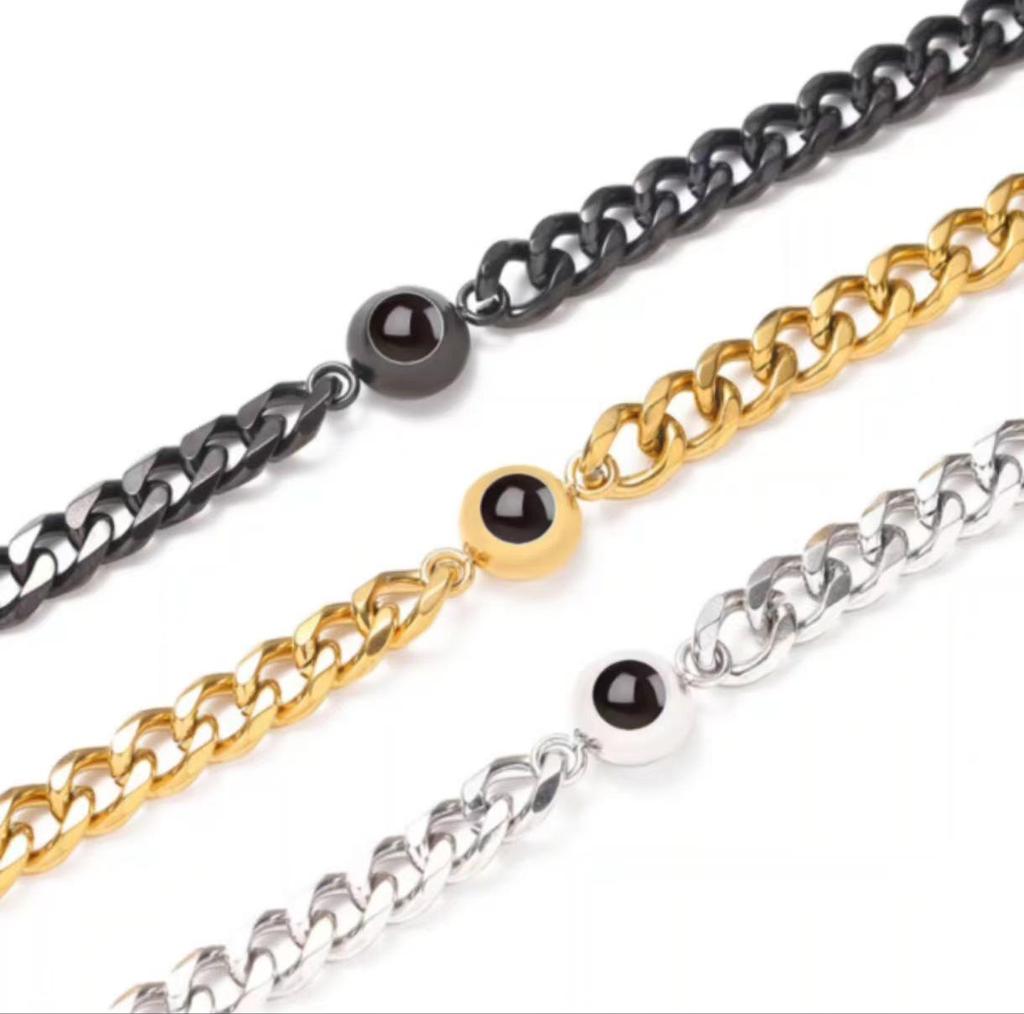 Custom Titanium Steel Couples Bracelets: 'I Love You' in 100 Languages with Photo Projection