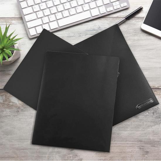 Easykart Plastic Folders with Pockets - (Black, 6 Pack), 2 Pocket Poly Folders for School, Home or Office, Durable Heavy Duty File Folders