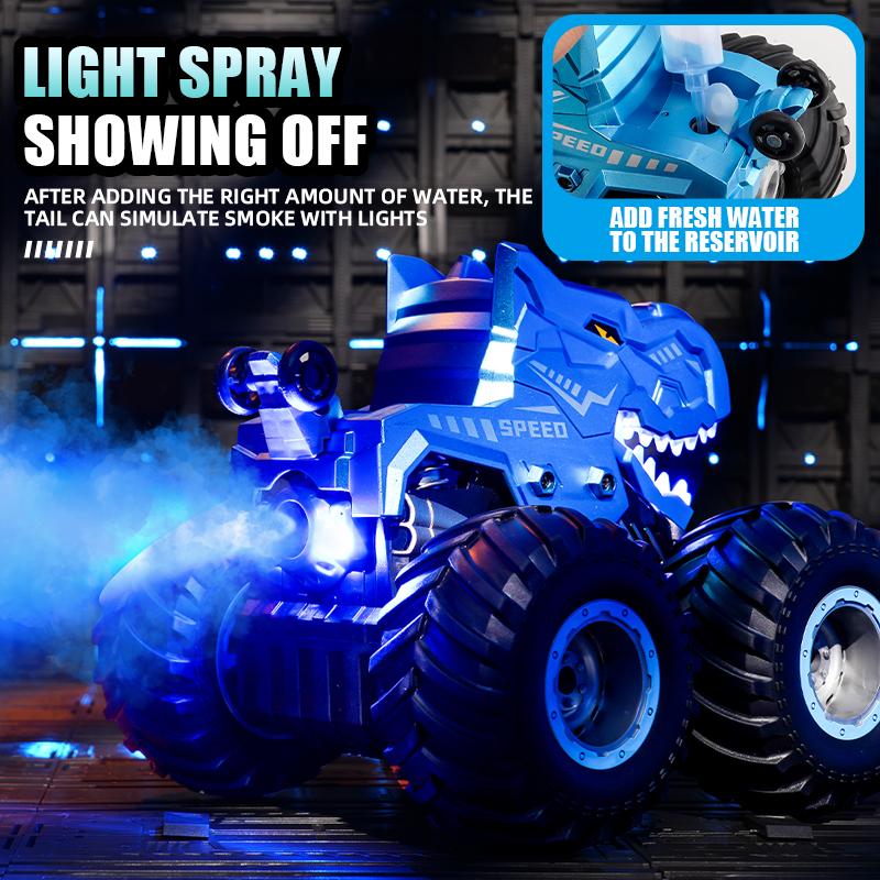 RC Car 2.4G Dinosaur Remote Control Cars with Colorful Light Spray Tumbling Stunt Climbing Vehicle Toys for Boys Children Gifts