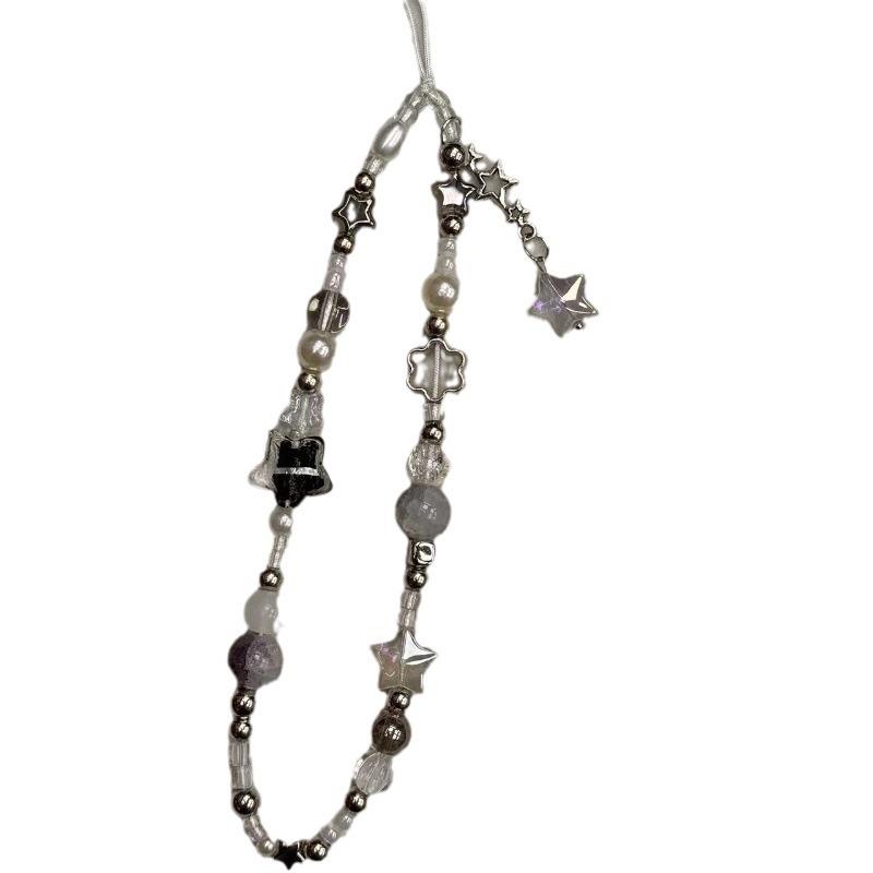 Personalisierte Handykette Ins Style Stern Perlen Handyband Armband Schlüsselanhänger Y2K Süße Handy-Tragekette Schlüsselanhänger