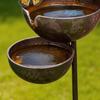 Metal Bird Bath Rustic Vintage Rain Catcher Garden Stake with 3-Tiered Bath Bowls Outdoor Bee Watering Station for Outside