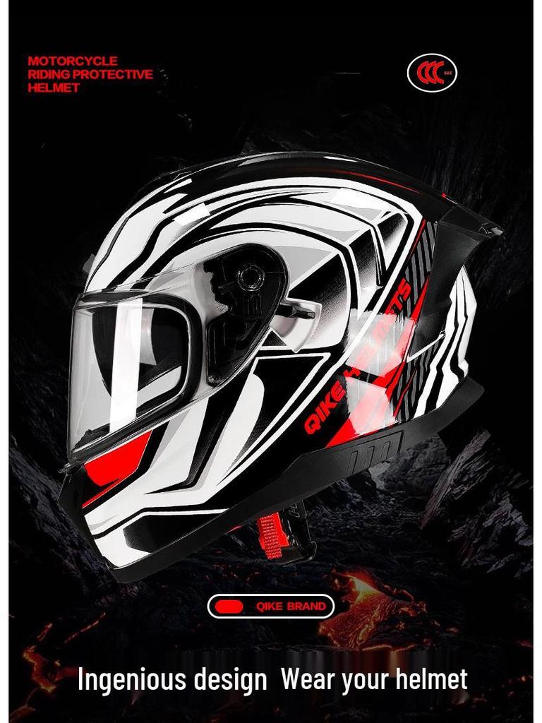 Unisex Double Lens Full Face Motorcycle Helmet with Large Tail Wing