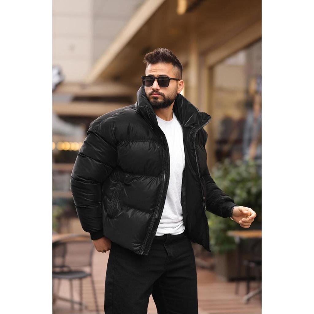 Concealable Hooded Men's Puffer Nubuck Leather Coat