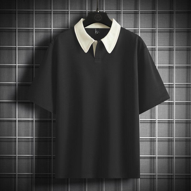 Polo Taglia Forte M-8XL da Uomo a Maniche Corte Top con Colletto T-shirt a Maniche Corte con Cuciture a Colore Solido
