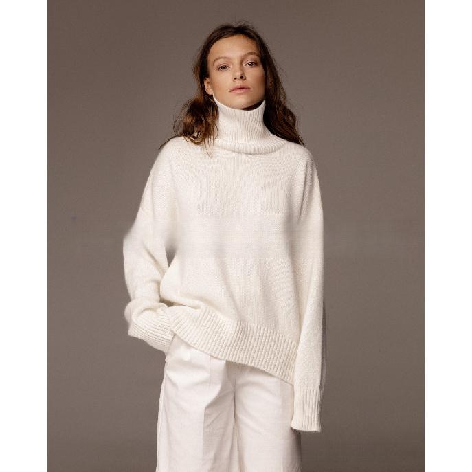 Утолщенный свитер, осенне-зимний свободный свитер с высоким воротником S белый