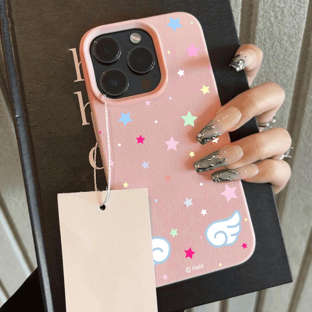 HOT Colorful Star Wings Dots Lichee leather pattern Phone Case For iPhone 17 16e 16 15 14 13 12 11 Air Pro Max Plus X XR XSMax