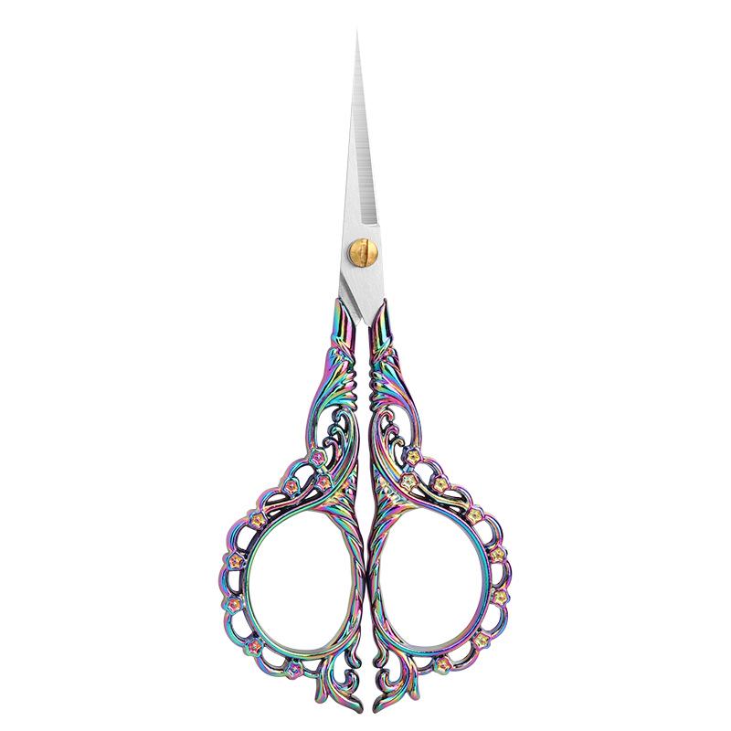 Peach Blossom Retro Pointed Tip Stainless Steel Scissors for Embroidery, Yarn, Paper - Ideal for Home, Office, and Crafts.
