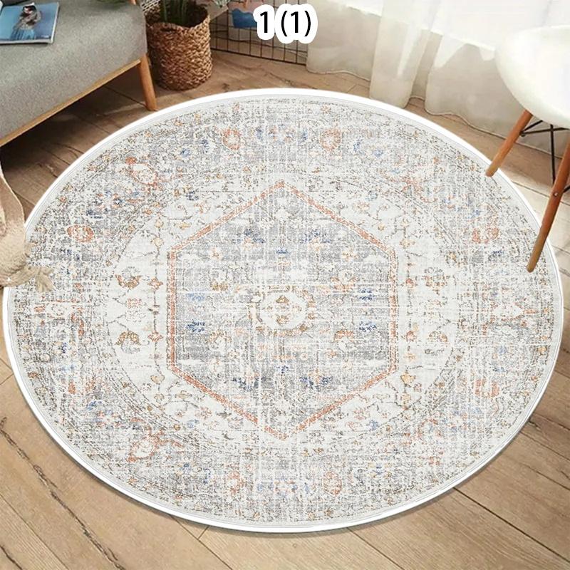 Vintage Verweerd Perzisch Bloemen Rond Tapijt Antislip Vloermat Boheemse Woondecoratie Tapijt voor Woonkamer Slaapkamer 40x40cm