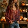 Women's V-Neck Halloween Fall Top for Seasonal Celebrations Comfortable Everyday Shirt
