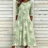 Women's Crew Neck Long Sleeve Loose Fit A-Line Midi Dress Casual 3D Floral Print