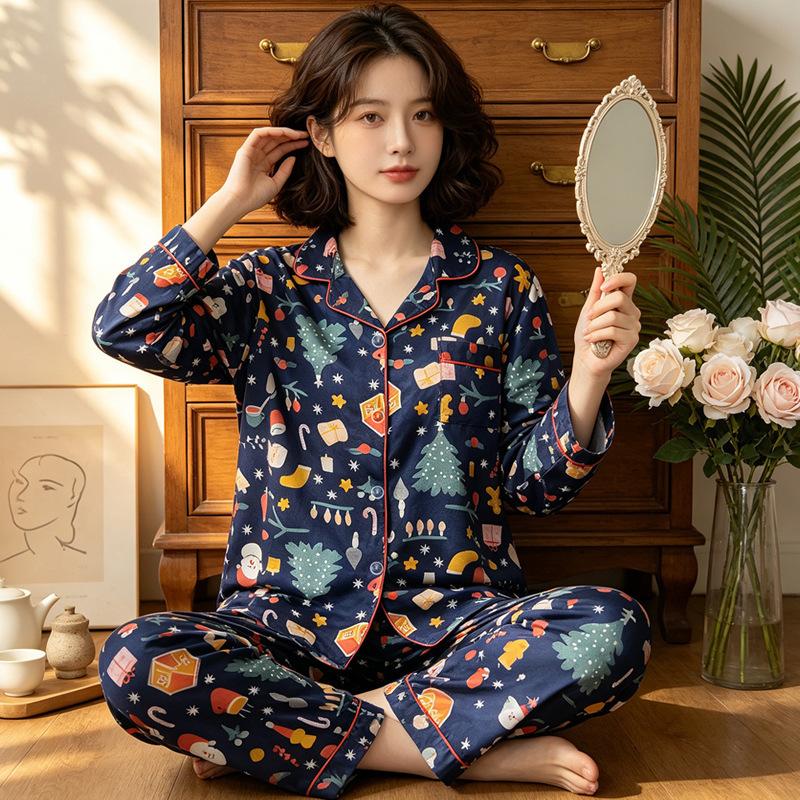 Sweet and high-value butterfly print ice silk pajamas women's ins loungewear long-sleeved trousers two-piece set