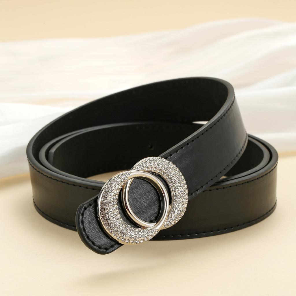 Double Round Buckle Belt Women'S Simple Student Decorative Jeans Belt Women