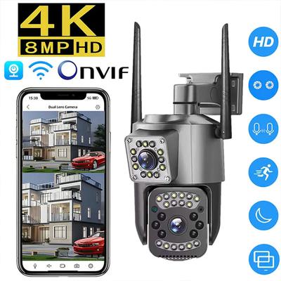 Cámara de vigilancia WiFi de doble lente 4K, 8MP, PTZ, HD 360, protección de seguridad, inteligente, inalámbrica, visión nocturna, CCTV, IP, V380 Pro, UE