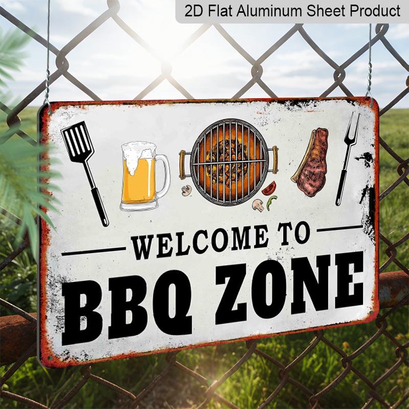 2D Flaches Vintage Grillplatz Aluminium Metallschild - Vintage Kunst mit Grillmeister-Illustration, Perfekt für Innen- und Außendekoration, Rustikale Wand