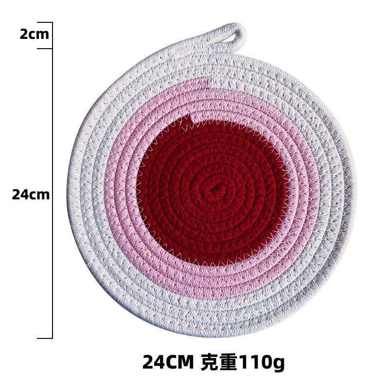 Contrasting cotton rope placemat pastoral thickened thermal insulation pad cotton and linen woven table mat household heat-resistant and anti-scalding