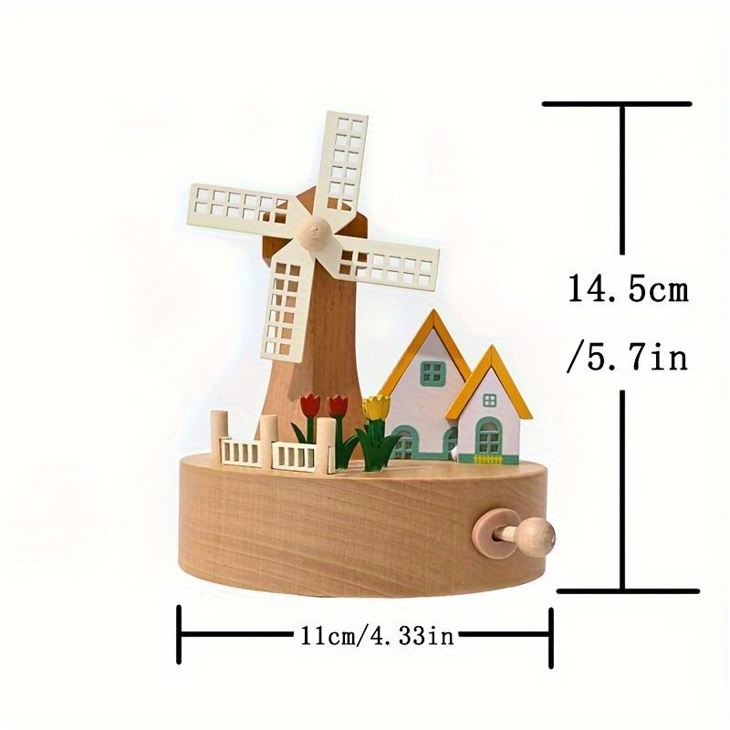 Handmade Wooden Windmill Estate Music Box, Pastoral Themed Log Material, Rotating Windmill Cuckoo Clock,  Ideal for Birthday and Holiday Gifts