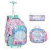 3 Peças Mochila de Rodinhas para Meninas Crianças Mochila com Rodas para Rolar Bolsa para Livros com Lancheira Mochila Escolar Fofa com Rodas para Ensino Fundamental