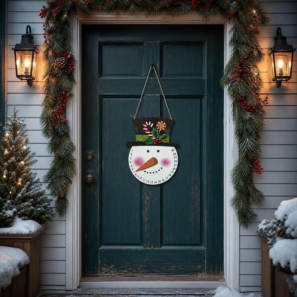 Christmas Countdown Calendar Metal Wall Hanging Snowman and Santa Design for Indoor Outdoor Holiday Decoration Long Nose Style