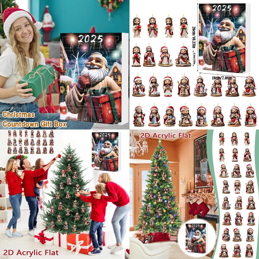 Christmas Countdown Calendar Box With Santa Claus Acrylic Assembled Decor For Holiday Gift Giving