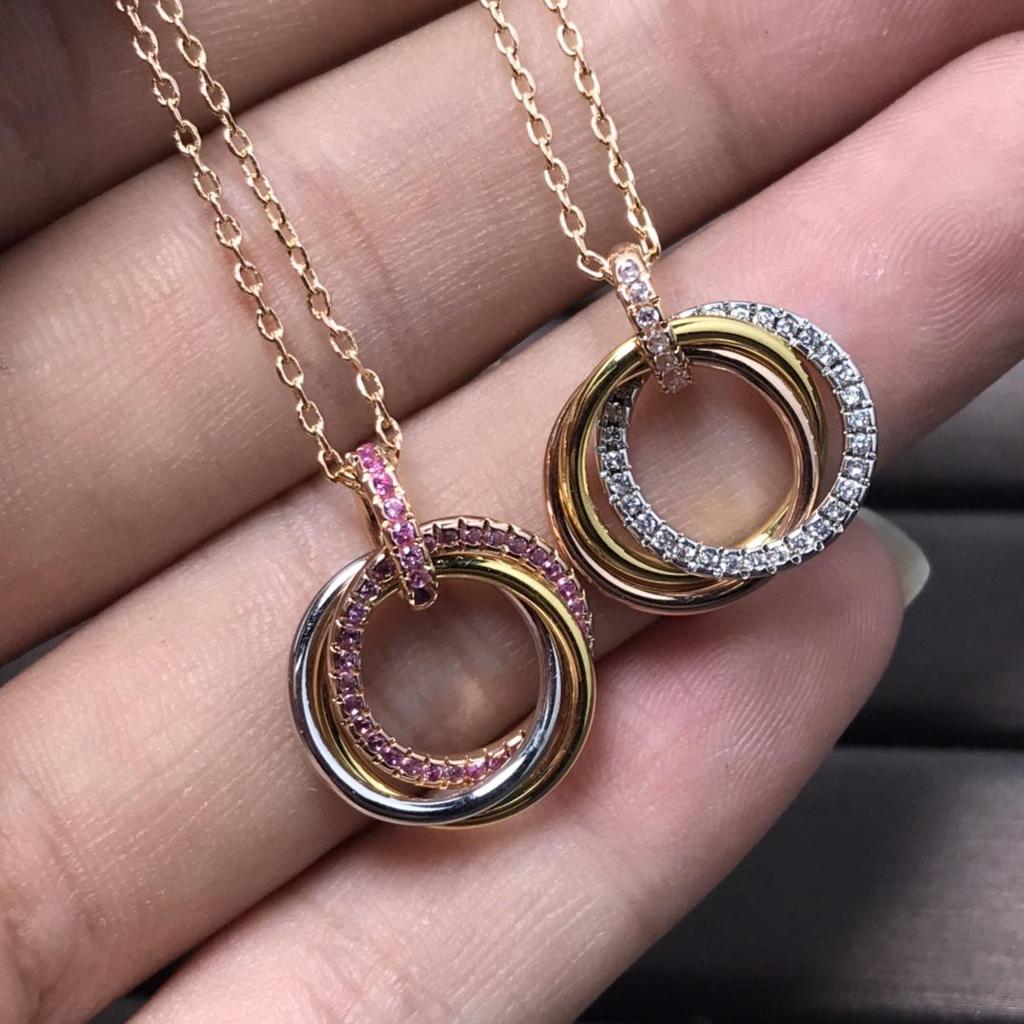 Kajia 925 Silver CNC Diamond Three-Tone Triple Ring Necklace