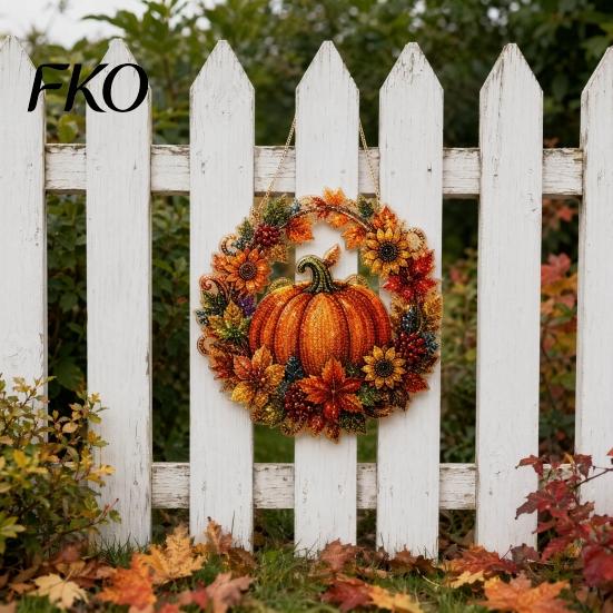 Christmas Party Decoration Pumpkin Acrylic Window Hanging Decor, Fall Harvest Wreath Ornament for Festive Pendant Thanksgiving Halloween, Indoor