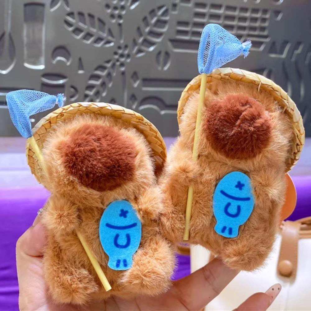 Stuffed Doll Plush Capybara Key Ring Catch Fish Cartoon Animal Keychain  Couple
