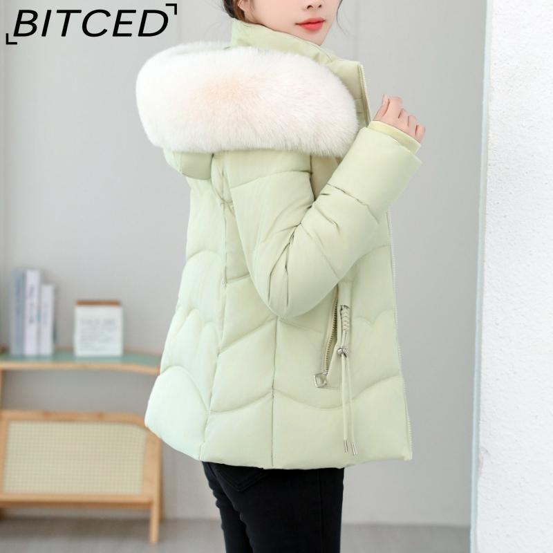 BITCED Winter Cotton Coat Slim-Fit Women's Short-Length Wool-Fur Collar Cotton Jacket Warm Cold-Resistant Cotton Coat