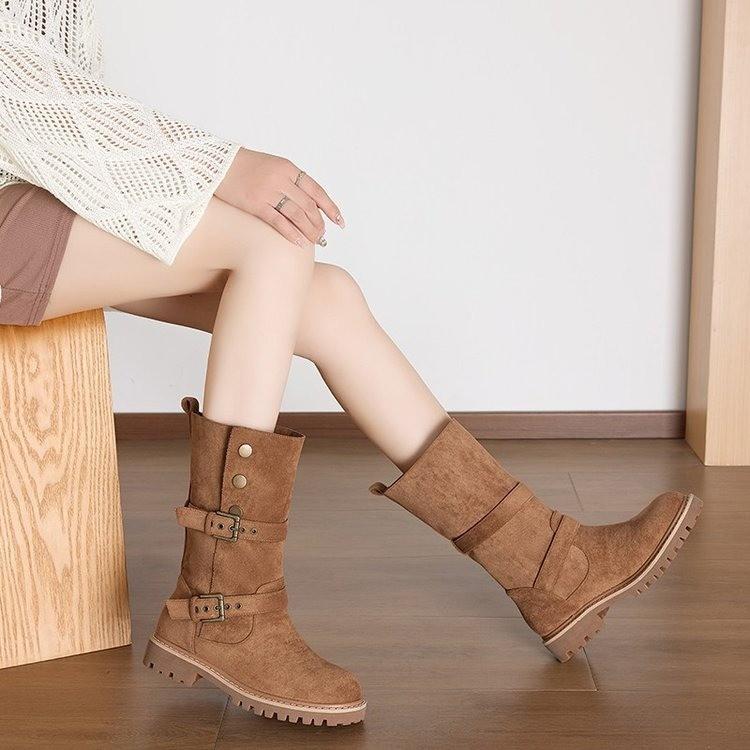 Inner heightening retro Martin boots women's autumn new models but knee two wear western short boots