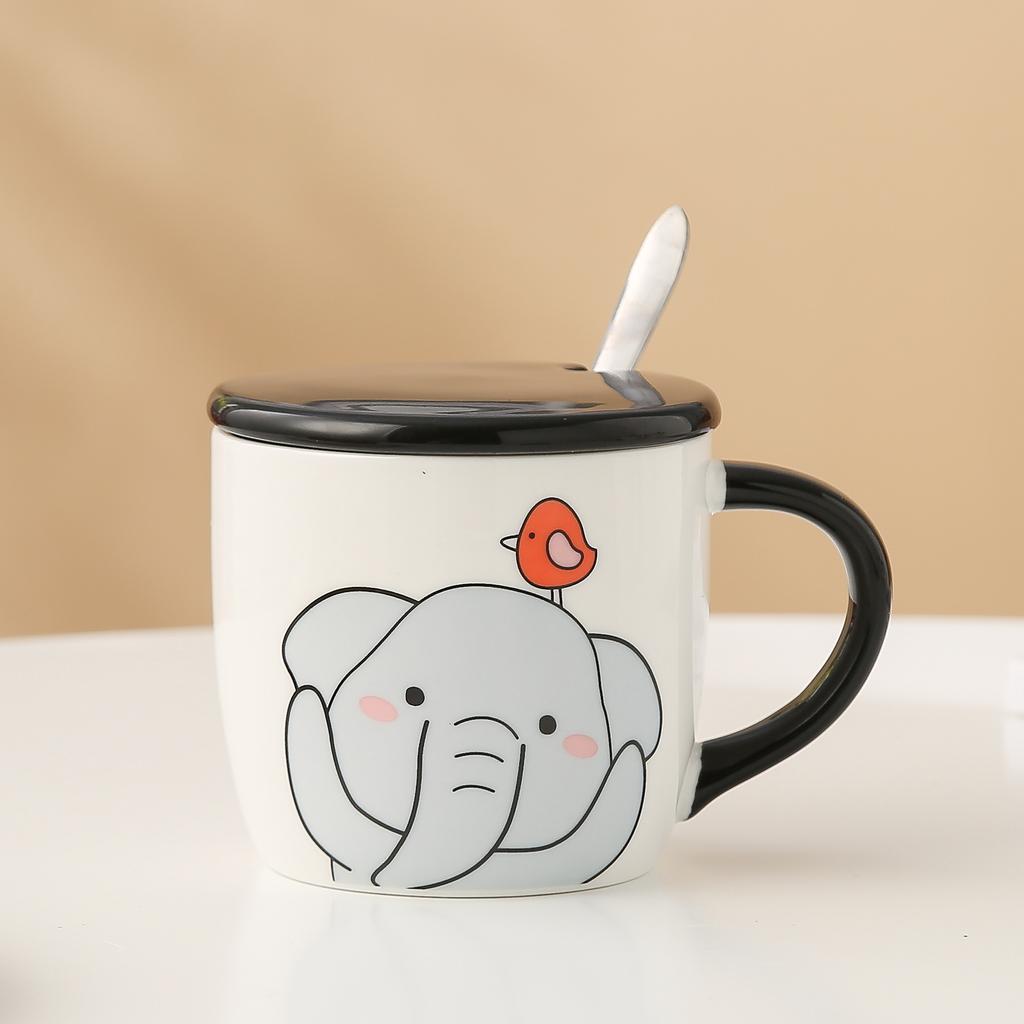 Cartoon Animal Ceramic Cup with Lid Large Capacity Household Set Mug Girl Cute Water Cup Small Gift Cup