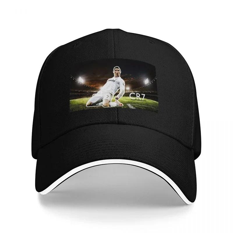 CR7 Football Legend Stadium Scene Baseball Cap Black with White Trim Premium Sports Hat for Fans and Style Enthusiasts