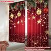 2D Flat Printing 2pcs Fashionable Christmas Curtains Christmas Golden Stars Glow Digital Printed Polyester Drapes Durable Family