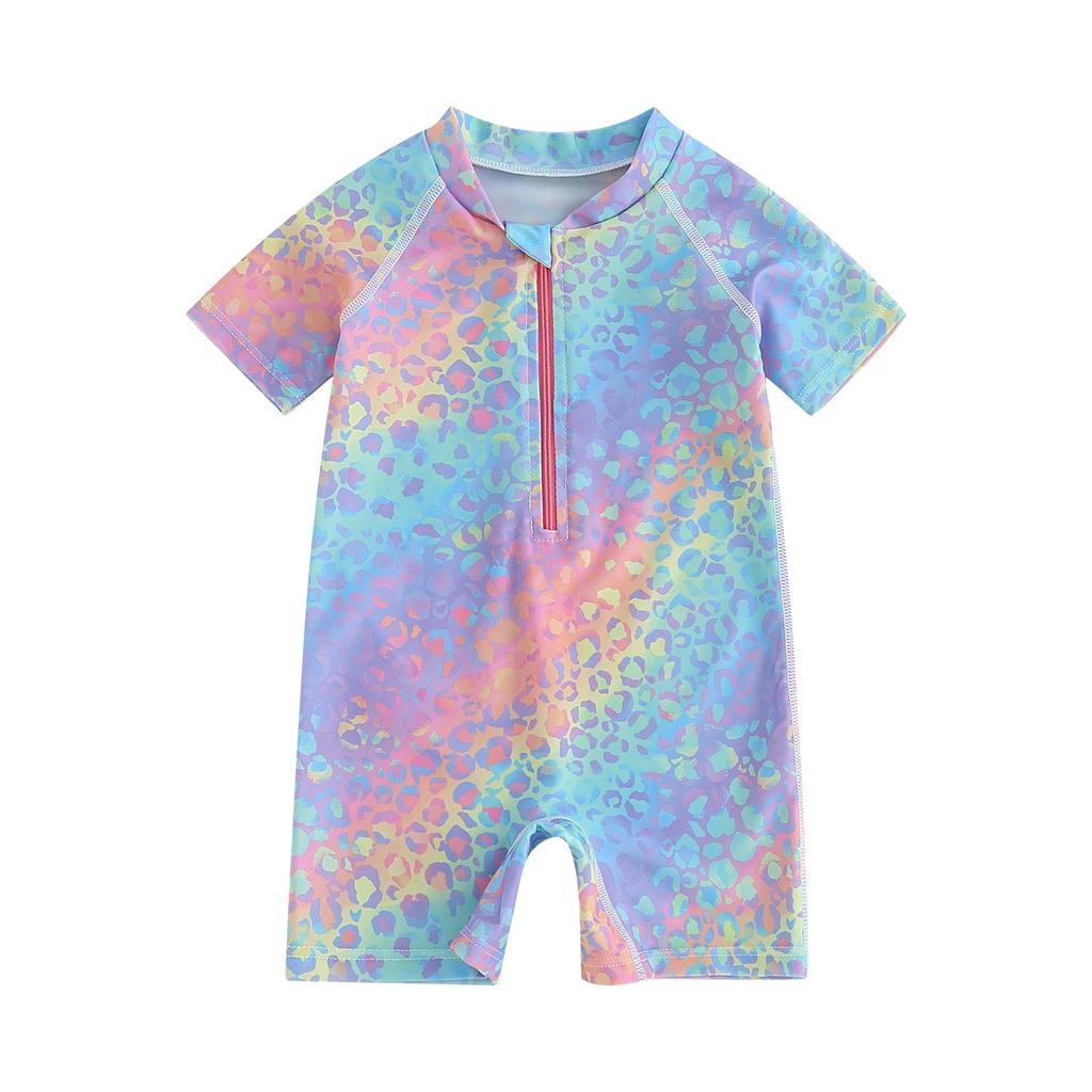 Baby Girl Swimsuits Summer Leopard Print Zipper Long Sleeve Beachwear for Toddler Bathing Suits