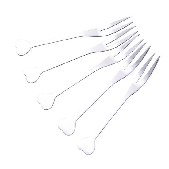 

5 шт. фруктовая вилка в форме сердца с двумя зубцами из нержавеющей стали, устойчивая к ржавчине, выбор десерта, кухонные аксессуары серебряный