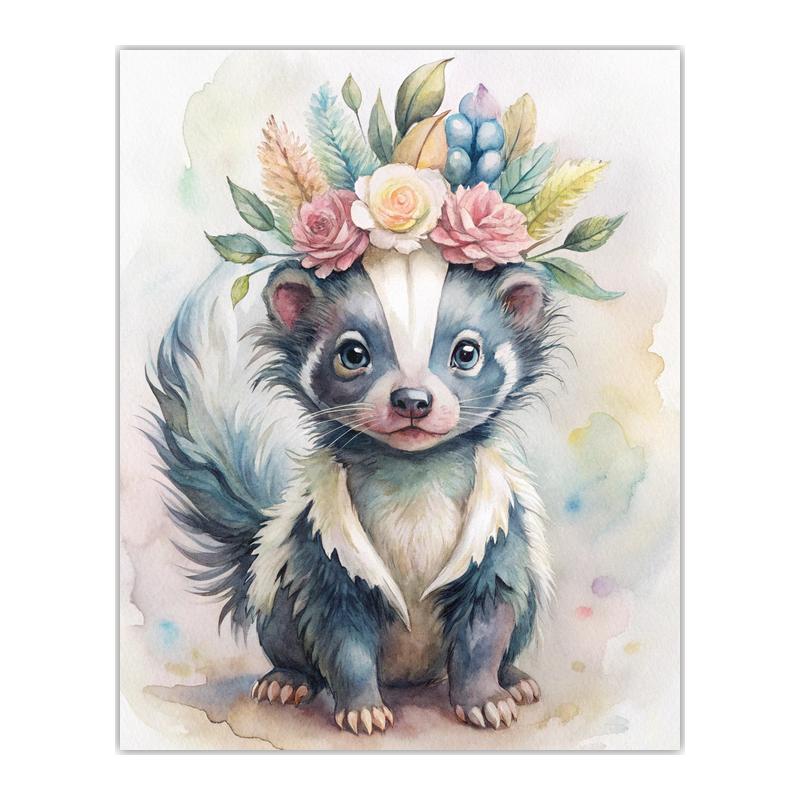 Animal Wall Art, Floral Wreath Canvas Print, Cute Forest Creature Nursery Poster Prints for Kids Bedroom Home Decor