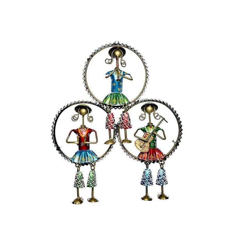 Iron Tribal Musicians Doll Sitting On Three Round Frame for Wall Decor Decorative Gift Item, Multicolour (13 Length * 16 Inch Height) - Set of 1