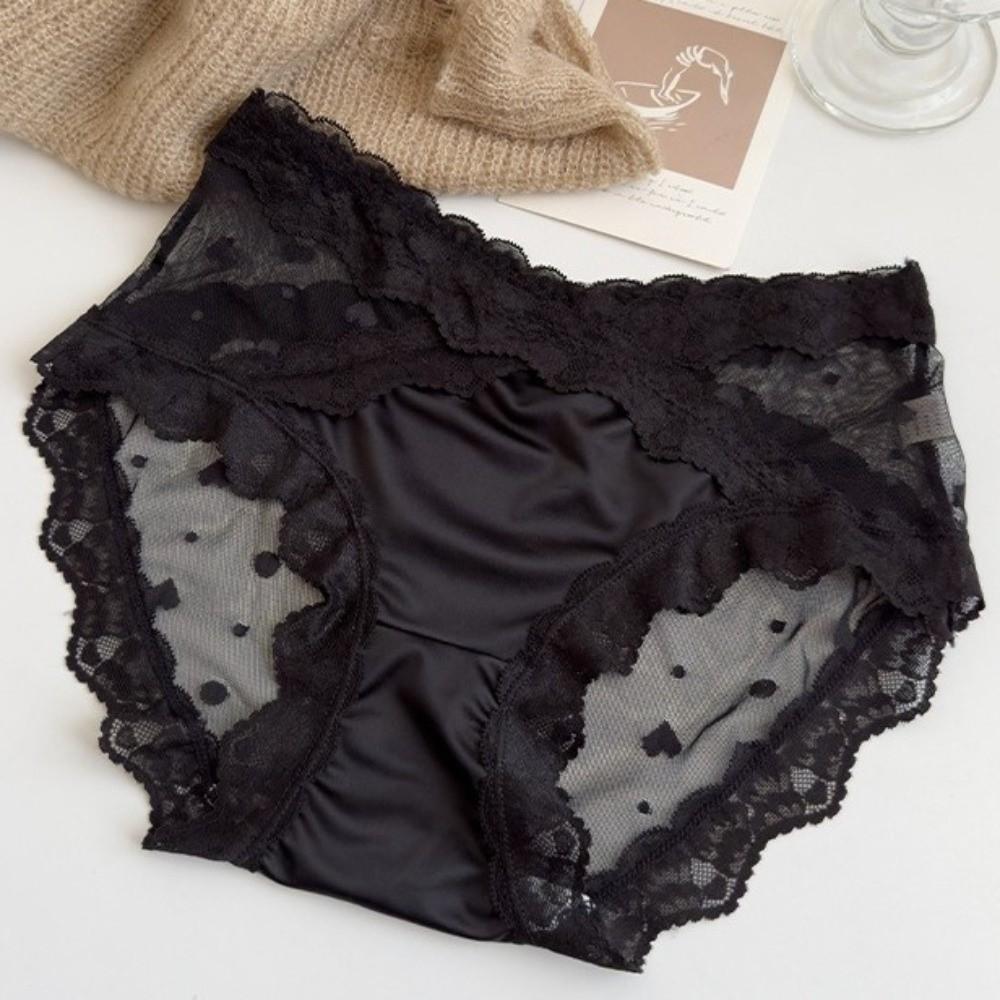 Transparent Lace Flower Panties Satin Silk Lace Mesh Briefs Lingerie French Style Briefs  Gifts