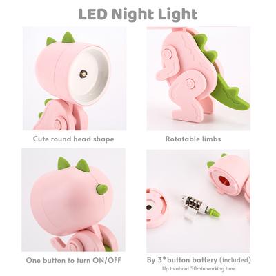 Lámpara para niños con luz nocturna de dibujos animados, minidinosaurio, lámparas de escritorio LED, lindo portátil DIY con ángulo ajustable