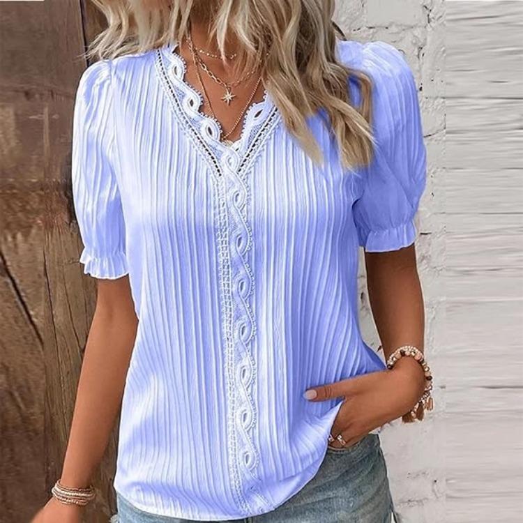 Fashion Women Summer European American Style Holiday New Hollow Short Sleeved Shirt