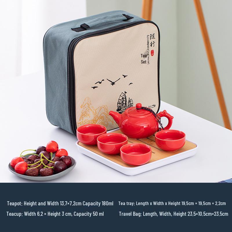 Portable Ceramic Tea Set with Tray - Custom Engraved Anniversary Gift