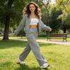 Damen 2-teiliges Outfit Herbst Langarm Reißverschluss Sweatshirt Und Weite Hosen Trainingsanzug Lässige Lounge Sets