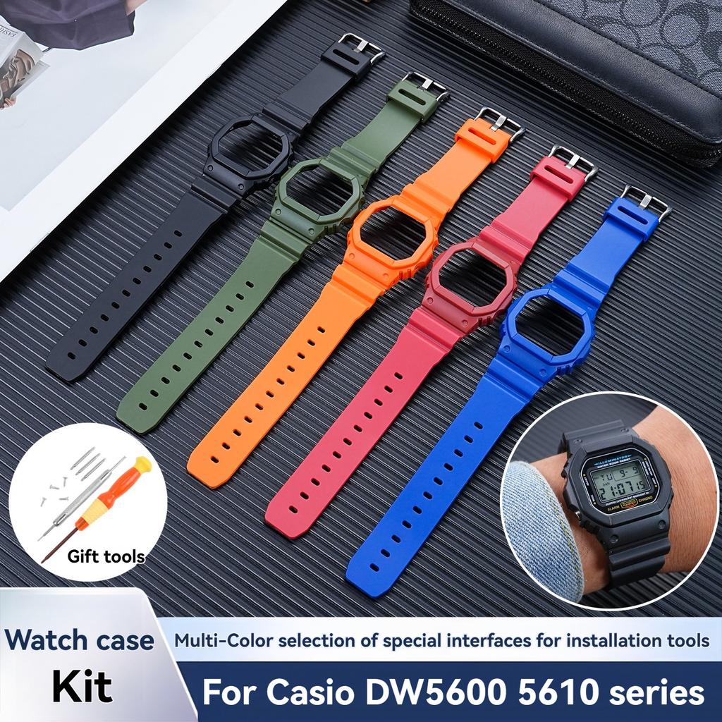 Rubber Strap + Protective Bezel Case for Casio G-Shock DW-5600/GW-M5610/GW-B5600 | Men's Watch Band  | Shock Resistant Bracelet
